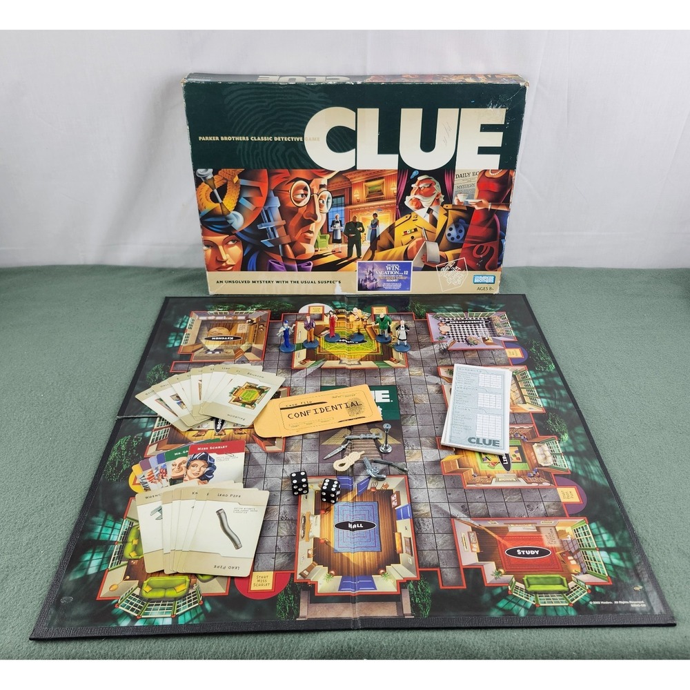 Clue COMPLETE Parker Brothers 2002 Classic Detective Board Game Mystery
